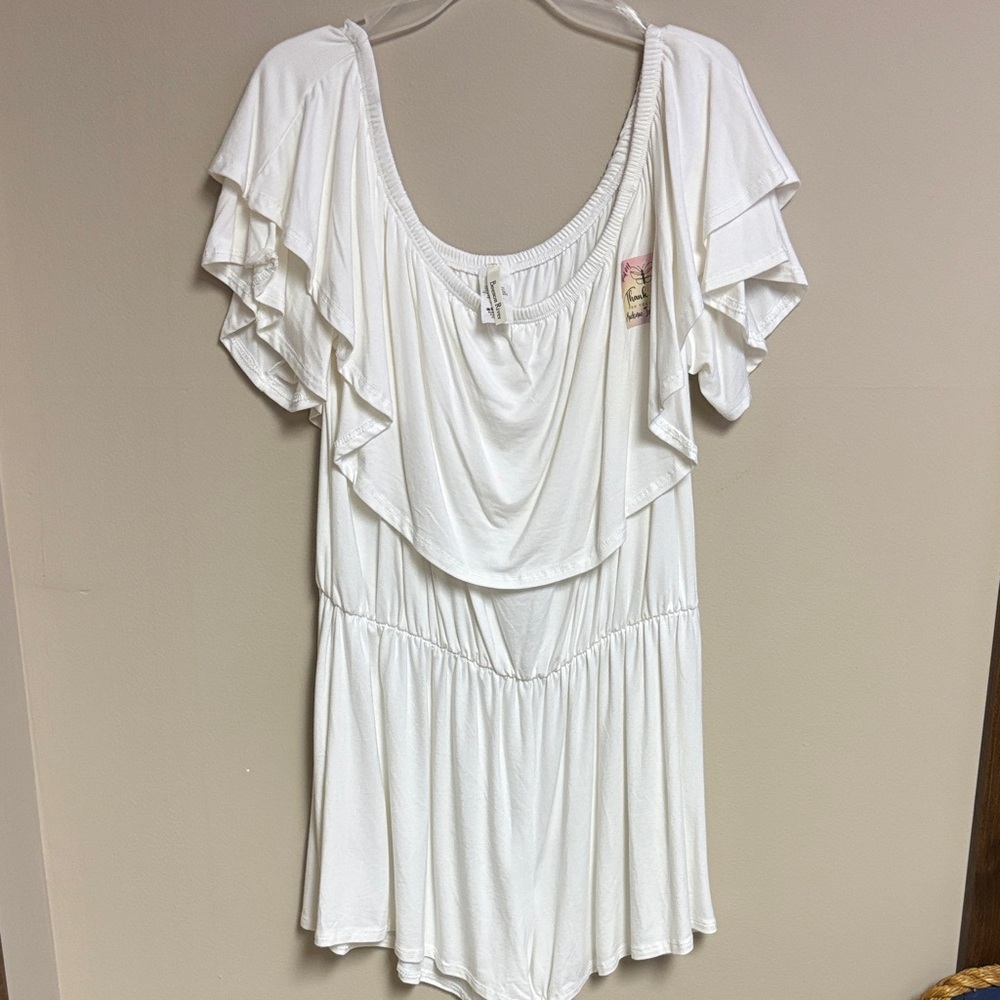 White Ruffled Short Sleeve Dress M